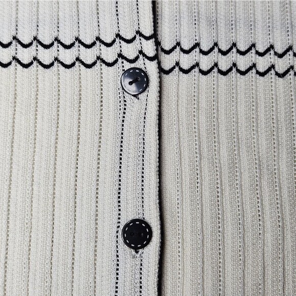 Bella Colori Creamy White Black Scallop Pattern Button Front Cardigan Sweater - Picture 6 of 12
